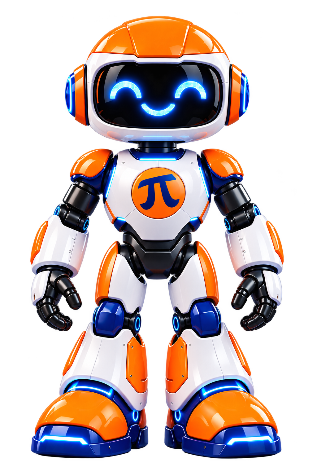 Mascote oficial JUATECH, robô laranja e branco com visor azul sorridente.